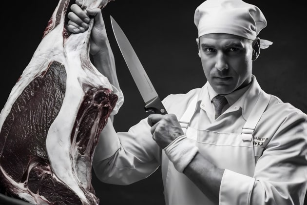 Butcher Showing Off Meat lol